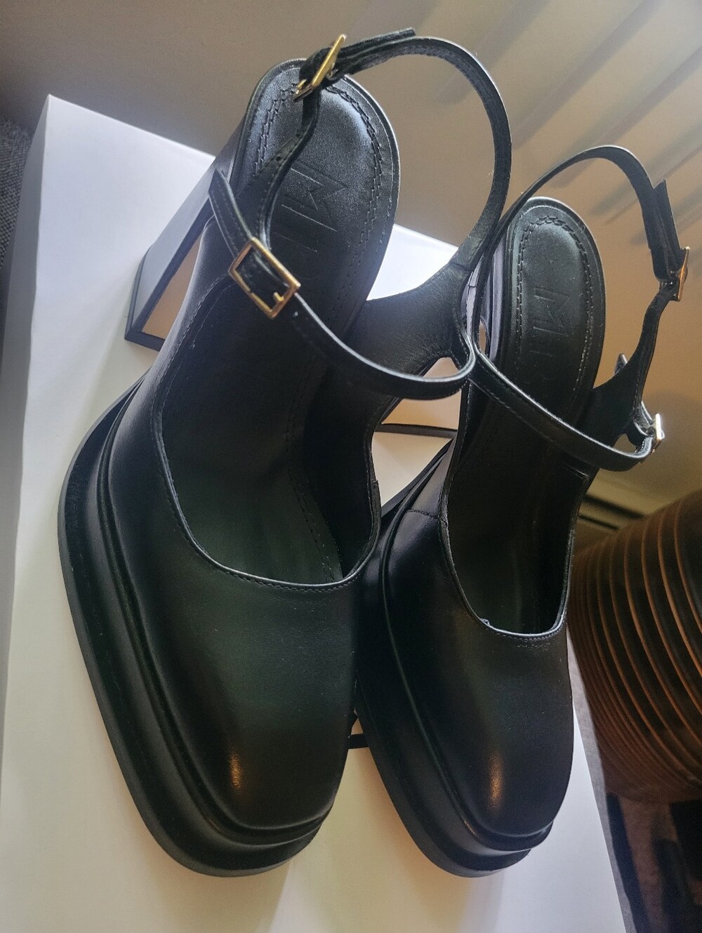 Black Platform Slingback Heeled Pumps - Women